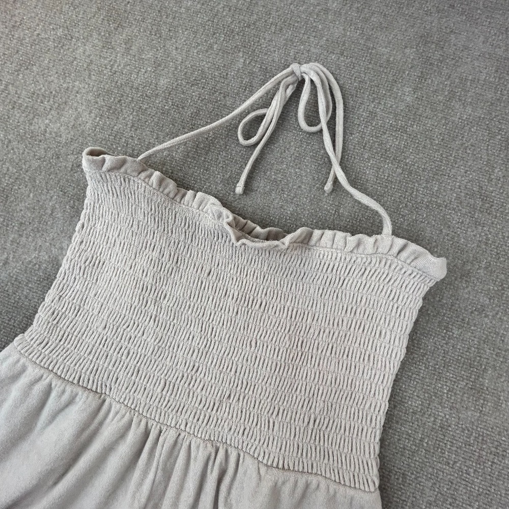 Bar III Tie Neck Terry Cloth Romper Womens XL Naturally Nude Smocked Halter Neck
